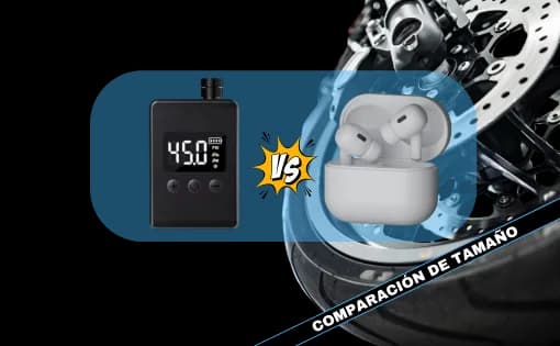Comparación de tamaño del inflador Pump Pump junto a un teléfono